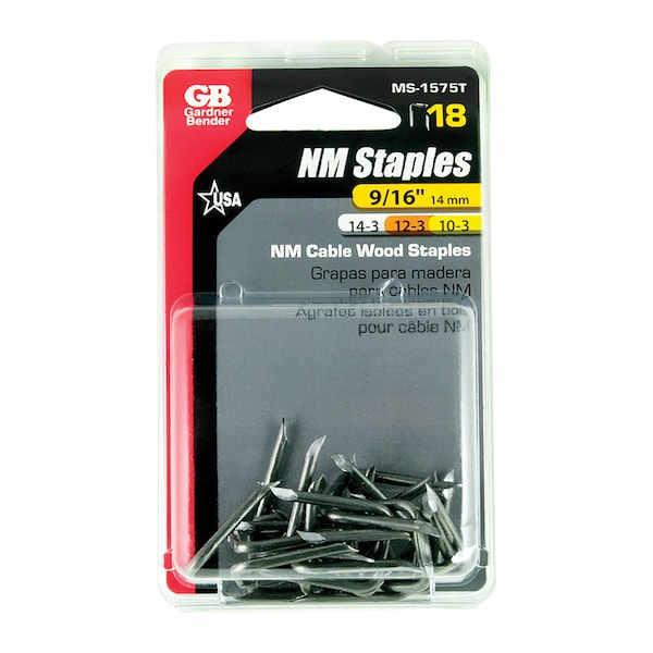 Gardner Bender Cable Staples, Flat Crown, 3/4 in Leg L, Steel, 18 PK MS-1575T - main